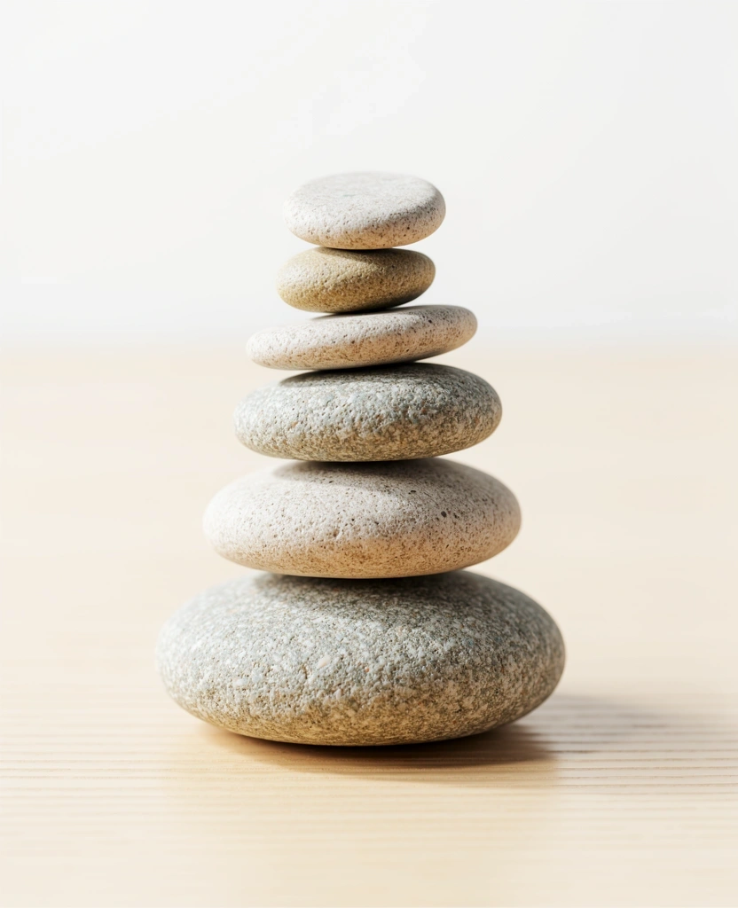 Balanced river stones representing technical stability